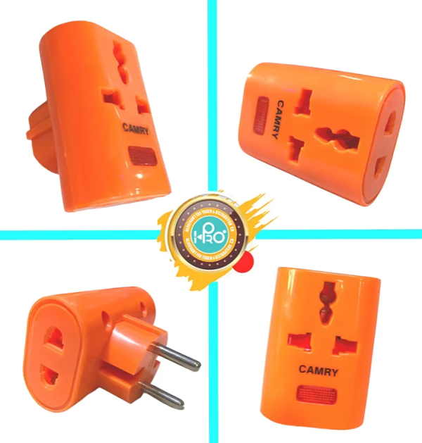 شريط طاقة جداري KX 3108 من كامري - 3 فتحات - مؤشر LED - برتقالي