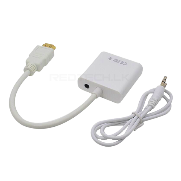 محول HDMI 1080P ذكر إلى VGA مع صوت - كابل فيديو عالي الدقة لجهاز الكمبيوتر (أبيض)