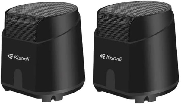 مكبر صوت صغير K500 من كيسونلي، مضخم صوت للوسائط المتعددة بمنفذ USB 2.0 للكمبيوتر - أسود