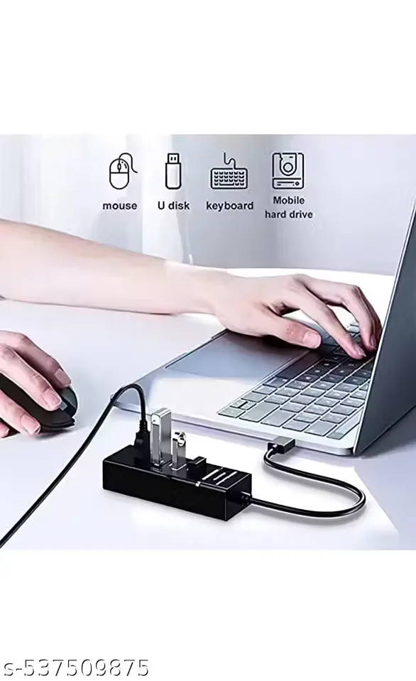 Welfy 4 Port USB Hub 3.0 Adapter Cable With 5Gbps Speed, Laptop, Pc Computers USB Adapter ( Black)