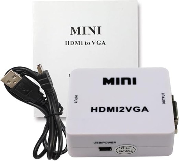 محول ميني HDMI إلى VGA يعمل بمنفذ USB، أبيض