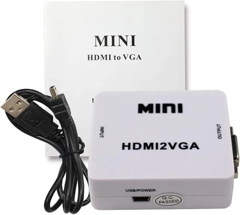 محول ميني HDMI إلى VGA يعمل بمنفذ USB، أبيض