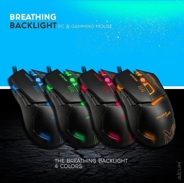 Gaming Mouse,6 Buttons, 4 Adjustable DPI Levels, 7 Circular & Breathing LED Light, AIKUN MORPHUS (GX52) Multifunction Wired Mouse Used for Games and Office