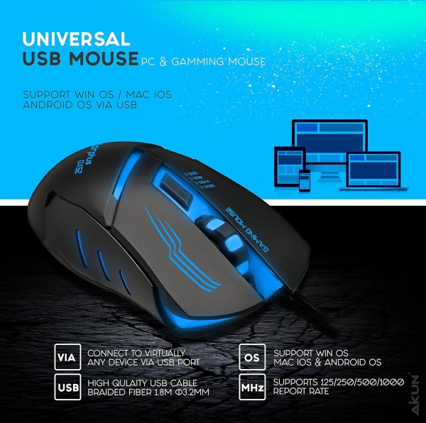 Gaming Mouse,6 Buttons, 4 Adjustable DPI Levels, 7 Circular & Breathing LED Light, AIKUN MORPHUS (GX52) Multifunction Wired Mouse Used for Games and Office