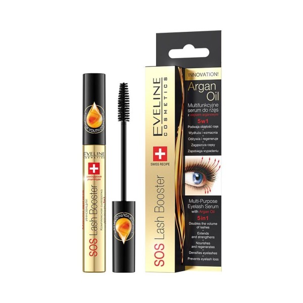 سيرم الرموش 5 في 1 Lash Booster، أسود،Eveline Cosmetics Sos Lash Booster 5-in-1 Eyelash Serum, Black