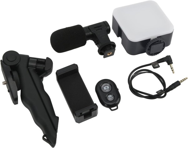 ترايبود تصوير احترافي للموبايل مع مايك وضوء LED متعدد الاستخدام