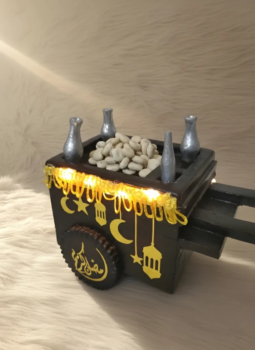 عربية ترمس زينة رمضانية بإضاءة LED، ديكور إسلامي بتصميم عربة تقليدية