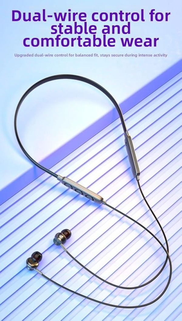 سماعات أذن بلوتوث لاسلكية بشريط حول الرقبة مع ميكروفون، خفيفة الوزن للغاية، صوت جهوري عميق، وقت تشغيل 30 ساعة (أسود