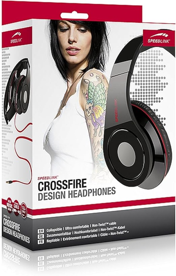 سماعات بتصميم كروس فاير من سبيد لينك - اسود 8500، فوق الأذن، سلكي