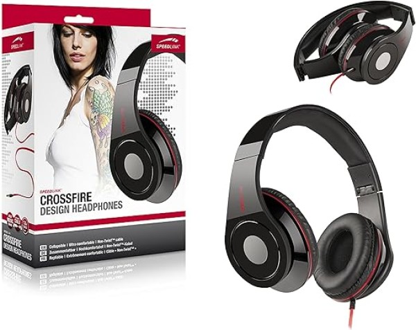 سماعات بتصميم كروس فاير من سبيد لينك - اسود 8500، فوق الأذن، سلكي