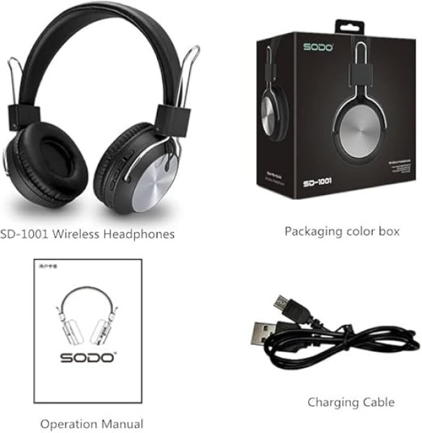 سماعة راس لاسلكية فوق الاذن SD-1001 من ايرفون، ستيريو بلوتوث، صوت جهوري نقي، مع شحن سريع،