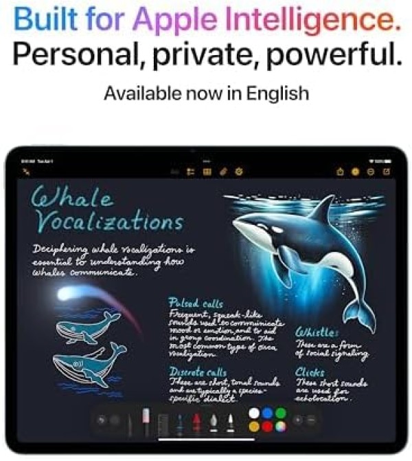 جهاز اي باد اير 11 بوصة مع شريحة M3 مصممة لذكاء آبل وشاشة ليكويد ريتينا 128 جيجا وكاميرا أمامية وخلفية 12 ميجابيكسل وواي فاي 6E