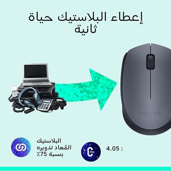ماوس لاسلكي M170 من لوجيتك، 2.4 جيجاهرتز مع مستقبل نانو USB، تتبع بصري، عمر بطارية 12 شهر