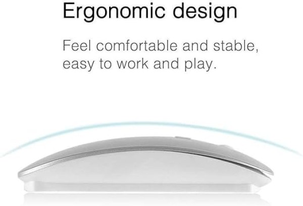 ماوس بلوتوث لاسلكي قابل لاعادة الشحن لماك بوك برو واللاب توب والكمبيوتر (فضي)