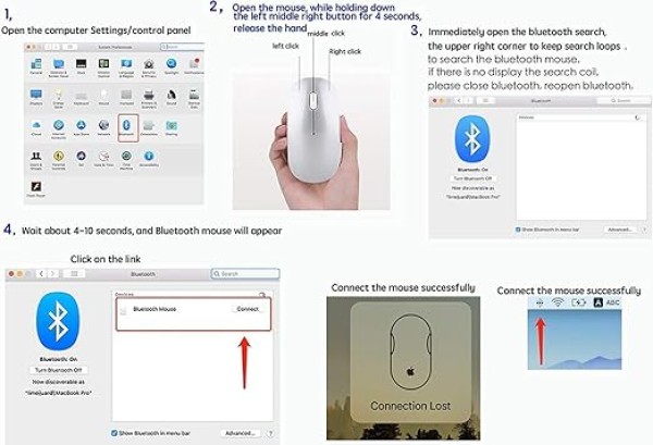 ماوس بلوتوث لاسلكي قابل لاعادة الشحن لماك بوك برو واللاب توب والكمبيوتر (فضي)