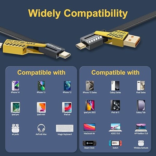 كابل من نوهون بطول 304.8 مليمتر نوع USB متوافق مع سلسلة آيفون 15 وسلسلة سامسونج جالاكسي