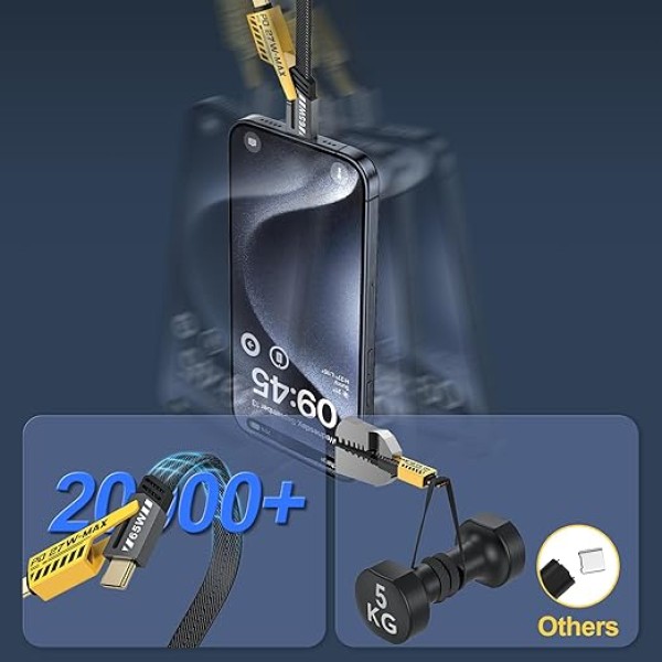 كابل من نوهون بطول 304.8 مليمتر نوع USB متوافق مع سلسلة آيفون 15 وسلسلة سامسونج جالاكسي