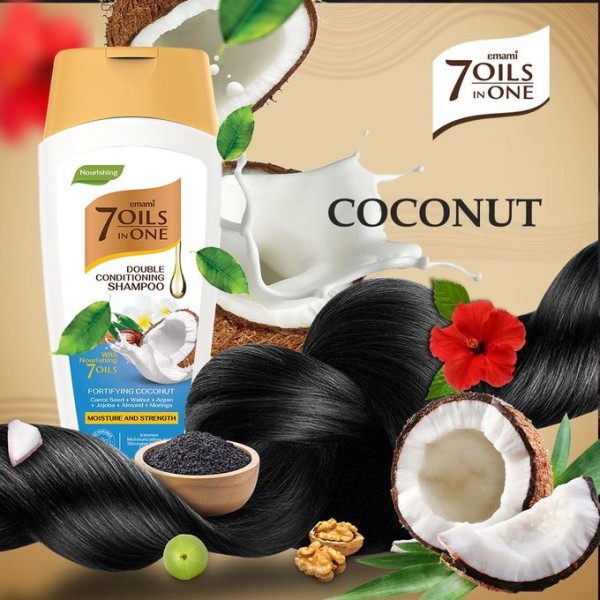 إيمامي – شامبو 7 زيوت في واحد للتغذية المزدوجة بجوز الهند 400 مل | Emami 7 Oils in One Double Conditioning Shampoo – Coconut 400ml