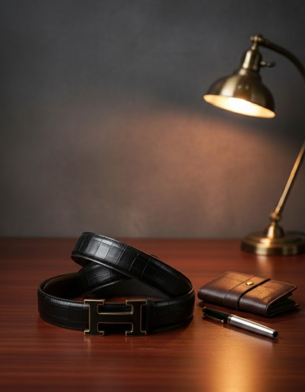 حزام جلد رجالي فاخر  Men’s Genuine Leather Belt
