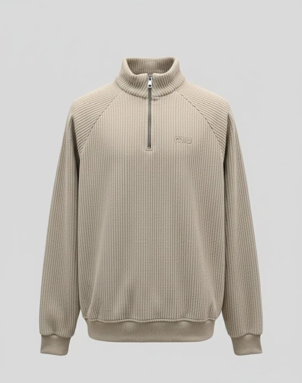 سويت شيرت ريب بنص سوستة  Ribbed Half-Zip Sweatshirt