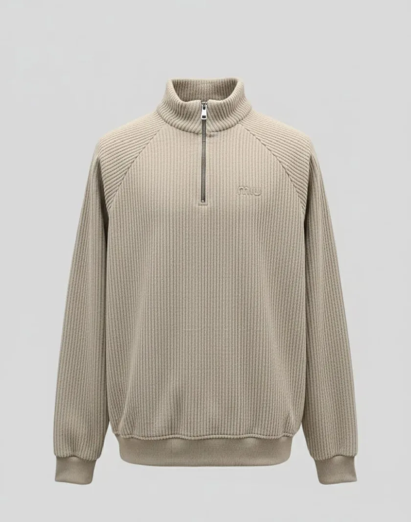 سويت شيرت ريب بنص سوستة  Ribbed Half-Zip Sweatshirt