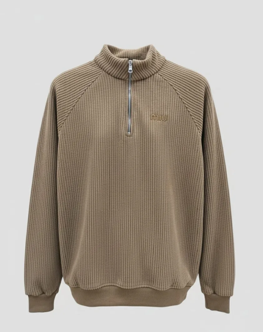 سويت شيرت ريب بنص سوستة  Ribbed Half-Zip Sweatshirt