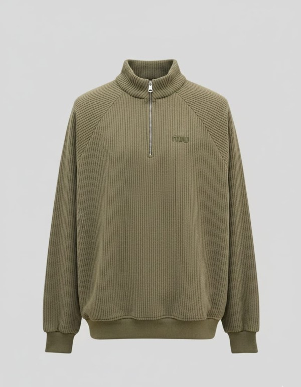 سويت شيرت ريب بنص سوستة  Ribbed Half-Zip Sweatshirt