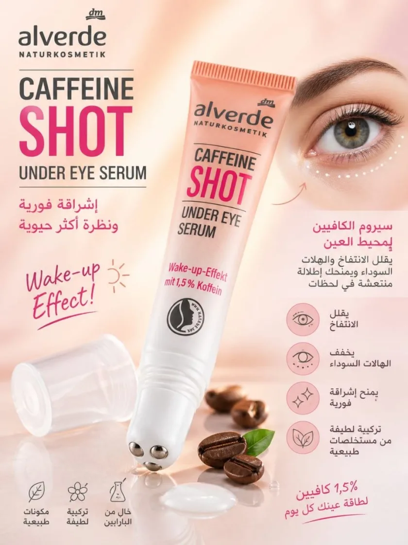 سيروم الكافيين الطبيعي لمحيط العين من ألفيردي  - Alverde Caffeine Shot Under Eye Serum  1.5% Caffeine