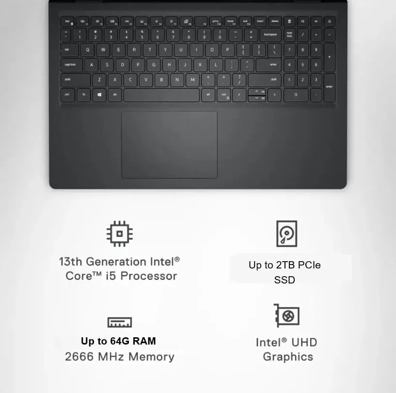 Dell 15 DC15250 i5-13 Touchscreen Laptop – Intel Core i5-1334U, 8GB RAM, 512GB SSD (Carbon Black), Accessories Bundle Included