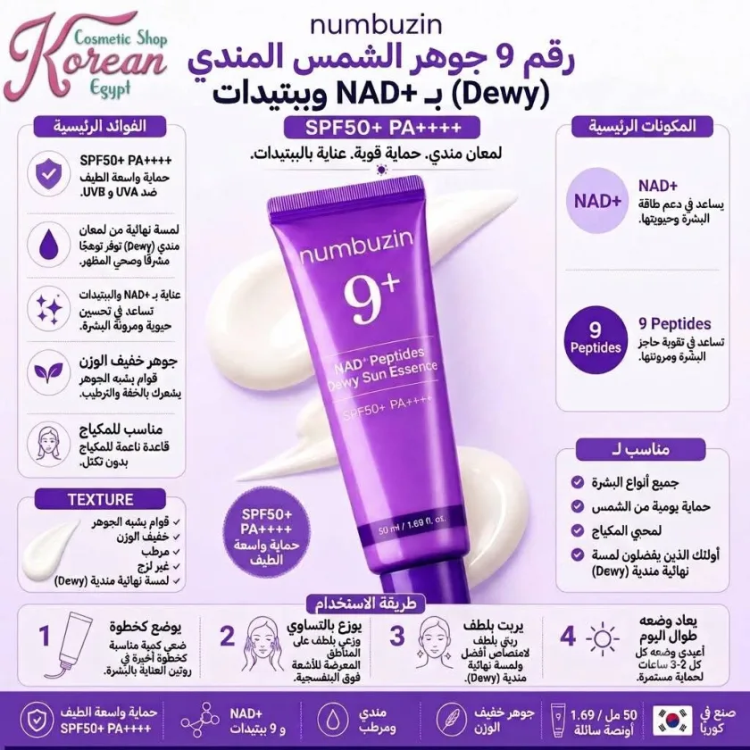Numbuzin No.9+ NAD+ Peptides Dewy Sun Essence SPF50+ PA++++