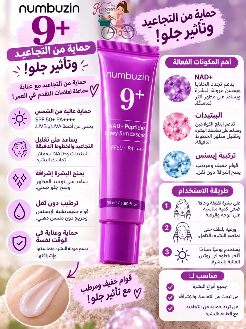 Numbuzin No.9+ NAD+ Peptides Dewy Sun Essence SPF50+ PA++++