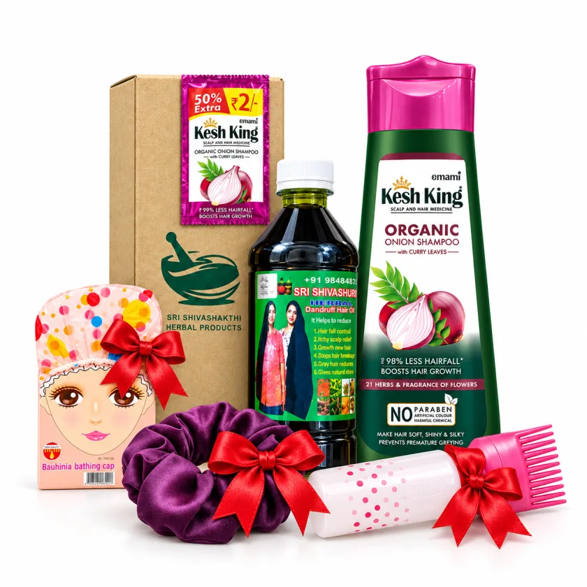 كيت زيت 108 عشبة الهندي وشامبو كيش كينج بالبصل للعناية بالشعر | 108 Herbs Oil & Kesh King Onion Shampoo Hair Care Kit