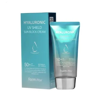 فارم ستاي كريم واقي شمس بالهيالورونيك اسيد مع الترطيب صن بلوك SPF50+  معامل حمايه  | Farm Stay Hyaluronic UV Shield Sun Block Cream, SPF50+, PA+++ (70g)