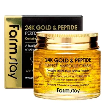 فارم ستاي كريم أمبول عيار 24 قيراط من الذهب والببتيد 80 مل   |  Farm Stay 24k gold peptide perfect ampoule cream - 80ML