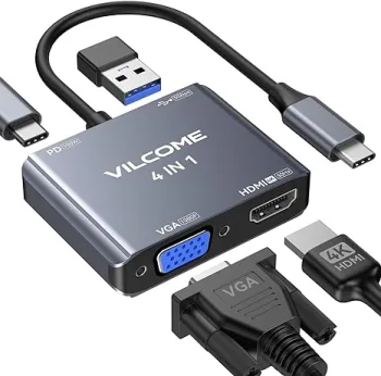 محول USB C الى VGA متعدد المنافذ، فيلكوم USB نوع C الى HDMI، محول موزع USB C 4 في 1