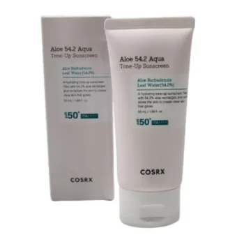 كوزركس واقي شمسي مائي مع لون SPF50 بالألوفيرا لحماية وترطيب البشرة 50 مل | COSRX Aloe 54.2 Aqua Tone-up Sunscreen SPF 50+ PA++++ 50ml
