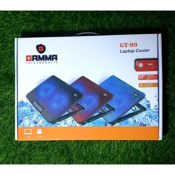 Gamma GT-89 Laptop Cooling Fan, 2Fan, Supports Up to 17 Inch Laptop, LED Light, Black,