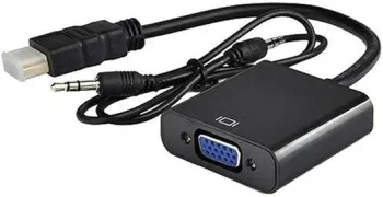 محول من HDMI إلى VGA بدقة 1080P مع منفذ صوت 3.5 ملم، محول فيديو HD عالي الدقة للكمبيوتر واللاب توب (أسود)