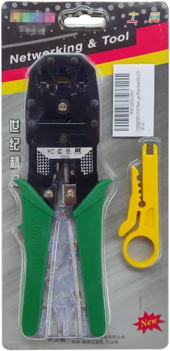 كماشة قص كابل الشبكة المحلية السلكية RJ45 RJ11 CAT5 من هيجينج مع 8 قطع مقابس كريستال 8P8C لكابلات إيثرنت للأعمال اليدوية IH-CCP8P