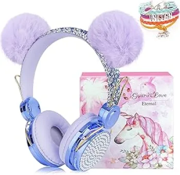 Kids Wireless Headphones, Bluetooth Headphones for Girls with Soft Ear, Adjustable Over Ear Headphones with Microphone for Kids/iPad/Kindle,