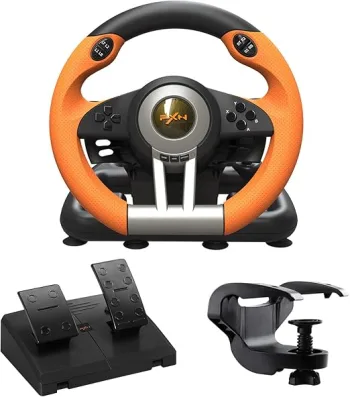 PXN V3 Gaming Wheel & Pedals: 180° racing wheel, vibration feedback, paddle shifters. For PC.