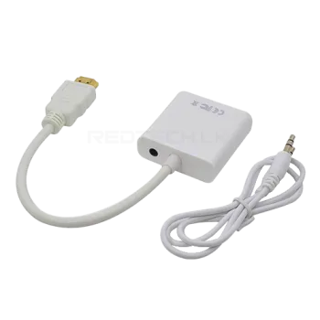 محول HDMI 1080P ذكر إلى VGA مع صوت - كابل فيديو عالي الدقة لجهاز الكمبيوتر (أبيض)