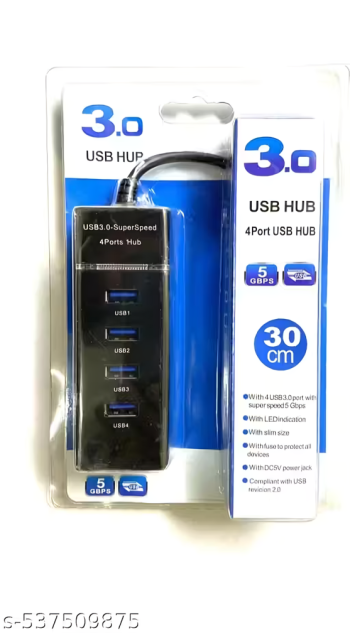 Welfy 4 Port USB Hub 3.0 Adapter Cable With 5Gbps Speed, Laptop, Pc Computers USB Adapter ( Black)