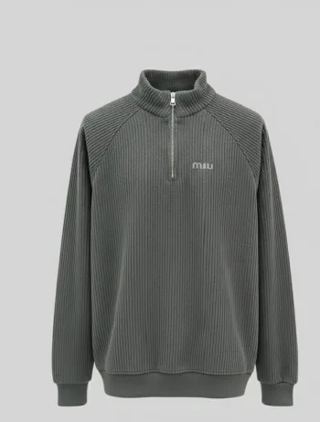 سويت شيرت ريب بنص سوستة  Ribbed Half-Zip Sweatshirt