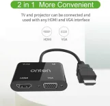 ONTEN OTN-5165HV HDMI to FHD HDMI + VGA with Audio Converter | Black