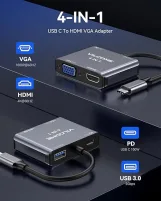محول USB C الى VGA متعدد المنافذ، فيلكوم USB نوع C الى HDMI، محول موزع USB C 4 في 1