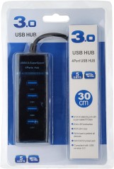 Generic 4-Port USB 3.0 Ultra-Slim Data Hub with 30cm Extended Cable for Desktops, Laptops, Tablets, Smartphones and other USB-enabled Devices