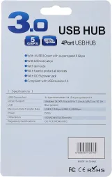 Generic 4-Port USB 3.0 Ultra-Slim Data Hub with 30cm Extended Cable for Desktops, Laptops, Tablets, Smartphones and other USB-enabled Devices