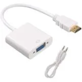 محول HDMI 1080P ذكر إلى VGA مع صوت - كابل فيديو عالي الدقة لجهاز الكمبيوتر (أبيض)