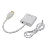 محول HDMI 1080P ذكر إلى VGA مع صوت - كابل فيديو عالي الدقة لجهاز الكمبيوتر (أبيض)
